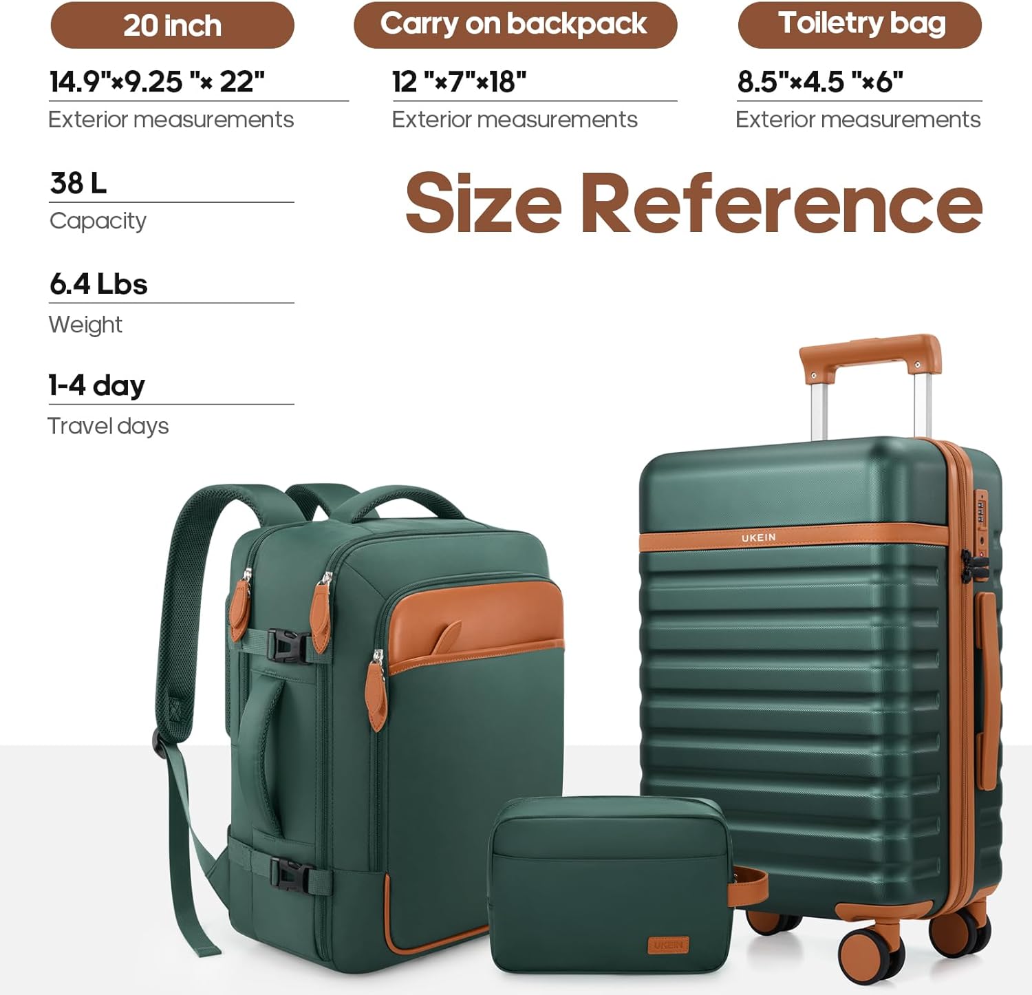 Thumbnail 6 de UKEIN 3-Piece Luggage Set: 20-Inch Carry-On with Spinner Wheels and Travel Backpack