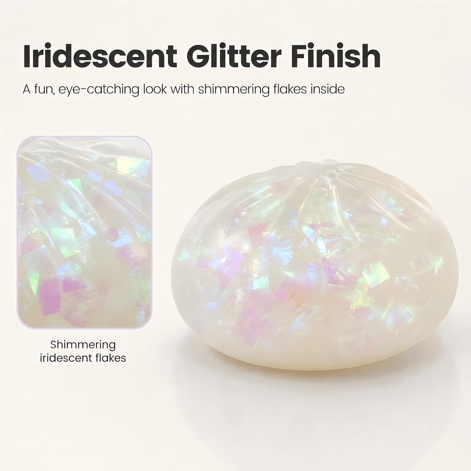 Detalle de Glitter Bao Bun Squishy with Steamer Basket – Pearly White Dumpling Toy