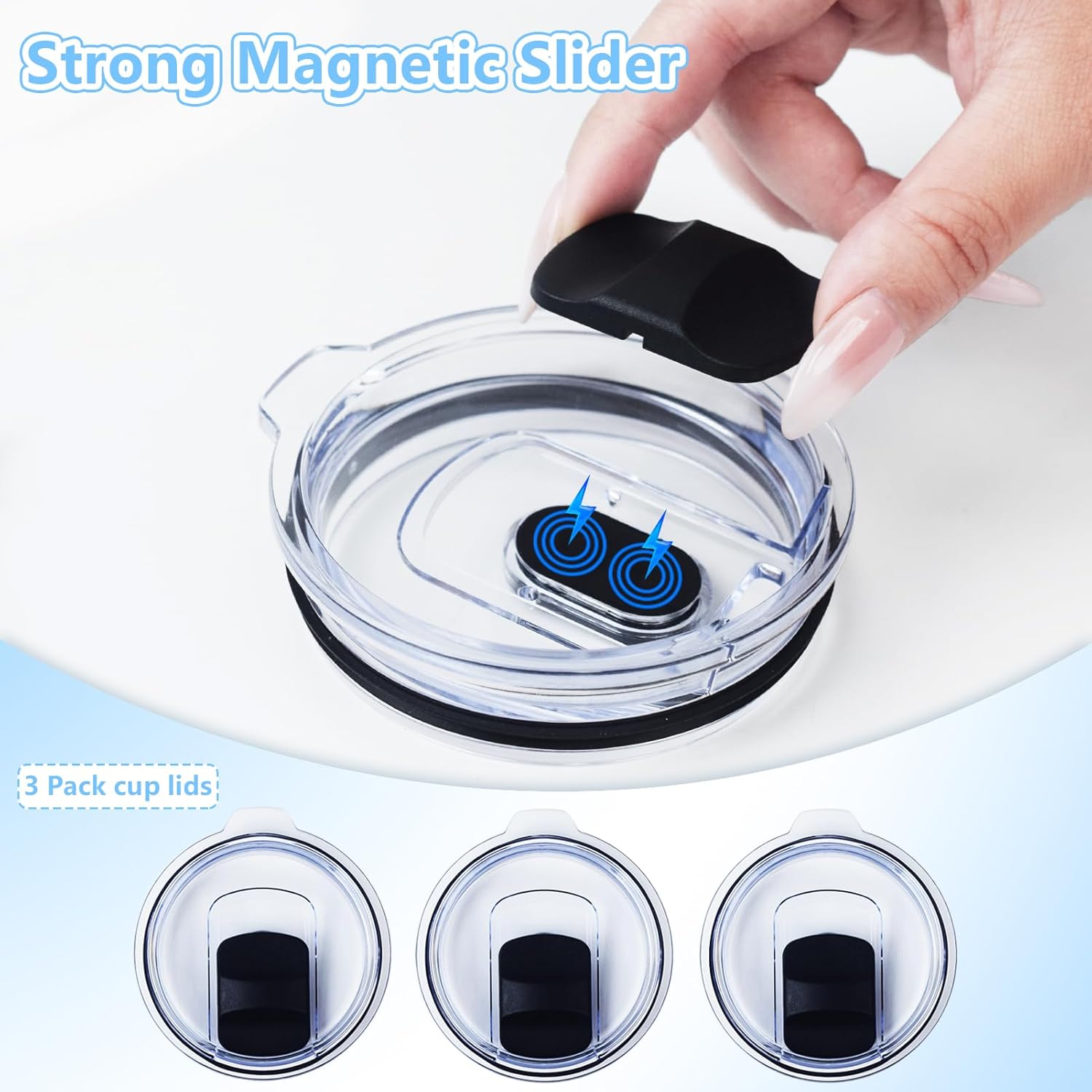 Detalle 2 de Lubise lid27 Magnetic Slider Replacement Lids for 20 oz Tumblers, 3-Pack