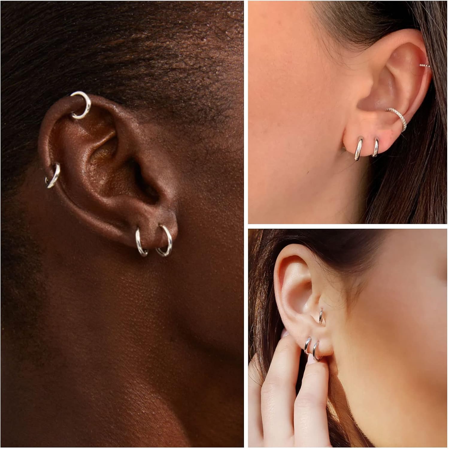 Thumbnail 6 de PABBEU 5 Pairs Sterling Silver Hoop Earrings – Small Sleeper Hoops (8–16mm)