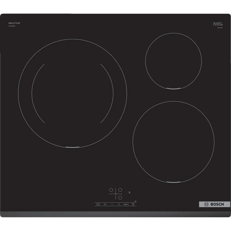 Detalle de Bosch PUJ631BB5E placa de inducción 3 zonas 60 cm negra