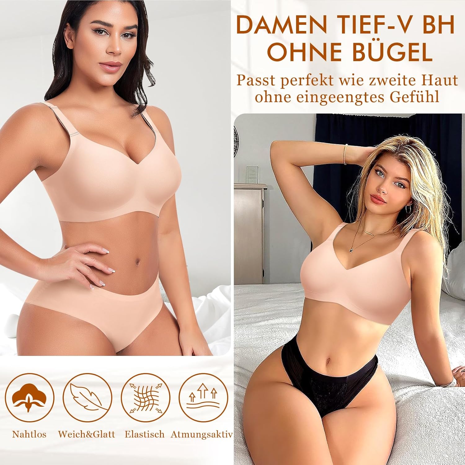 Thumbnail 4 de Ganado Damen BH ohne Bügel – Nahtloser Bralette mit Tiefem V-Ausschnitt und W-Form-Stützen