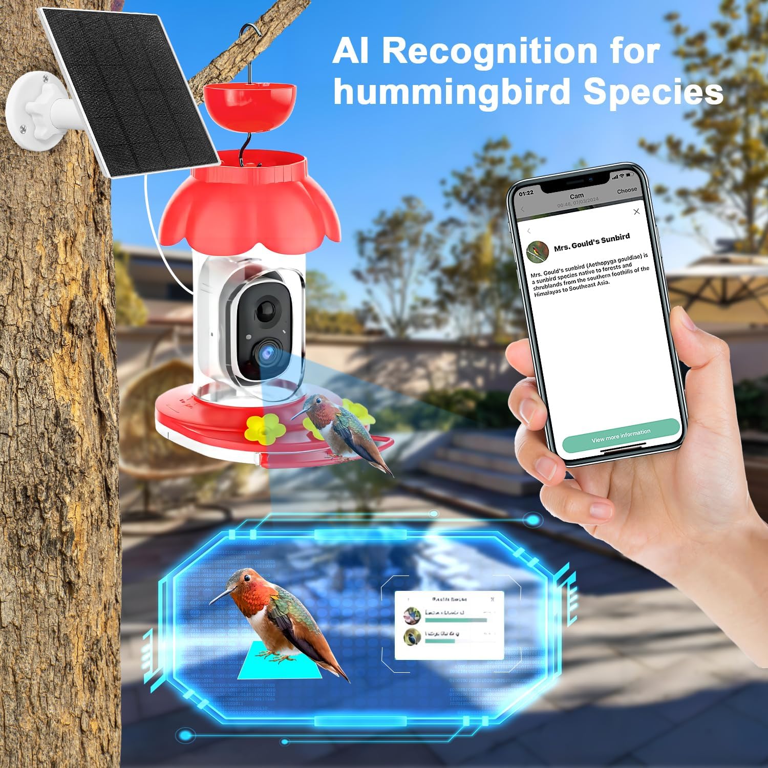Detalle de Hummingbird Feeder with Camera: Solar-Powered Smart Feeder with AI ID
