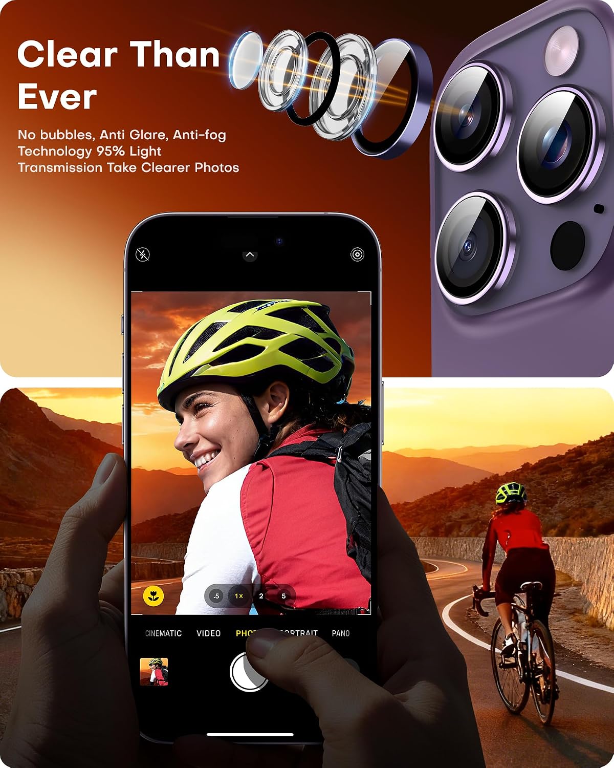 Thumbnail 4 de TOCOL Camera Lens Protectors for iPhone 14 Pro Max / iPhone 14 Pro — Individual Tempered Glass, Night Shooting Support, Midnight Purple