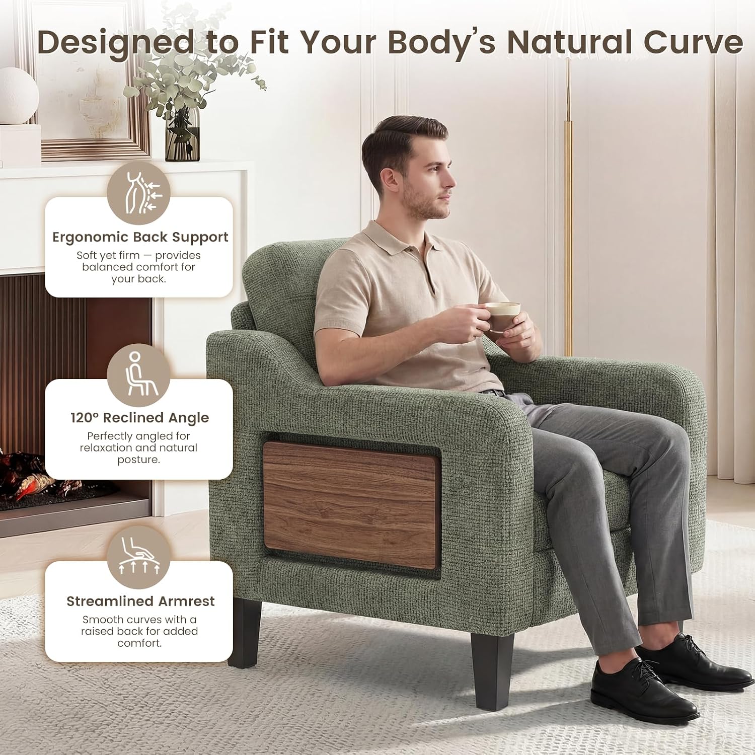 Thumbnail 5 de COLAMY ACW08 Green Accent Chair with Foldable Side Table and Storage