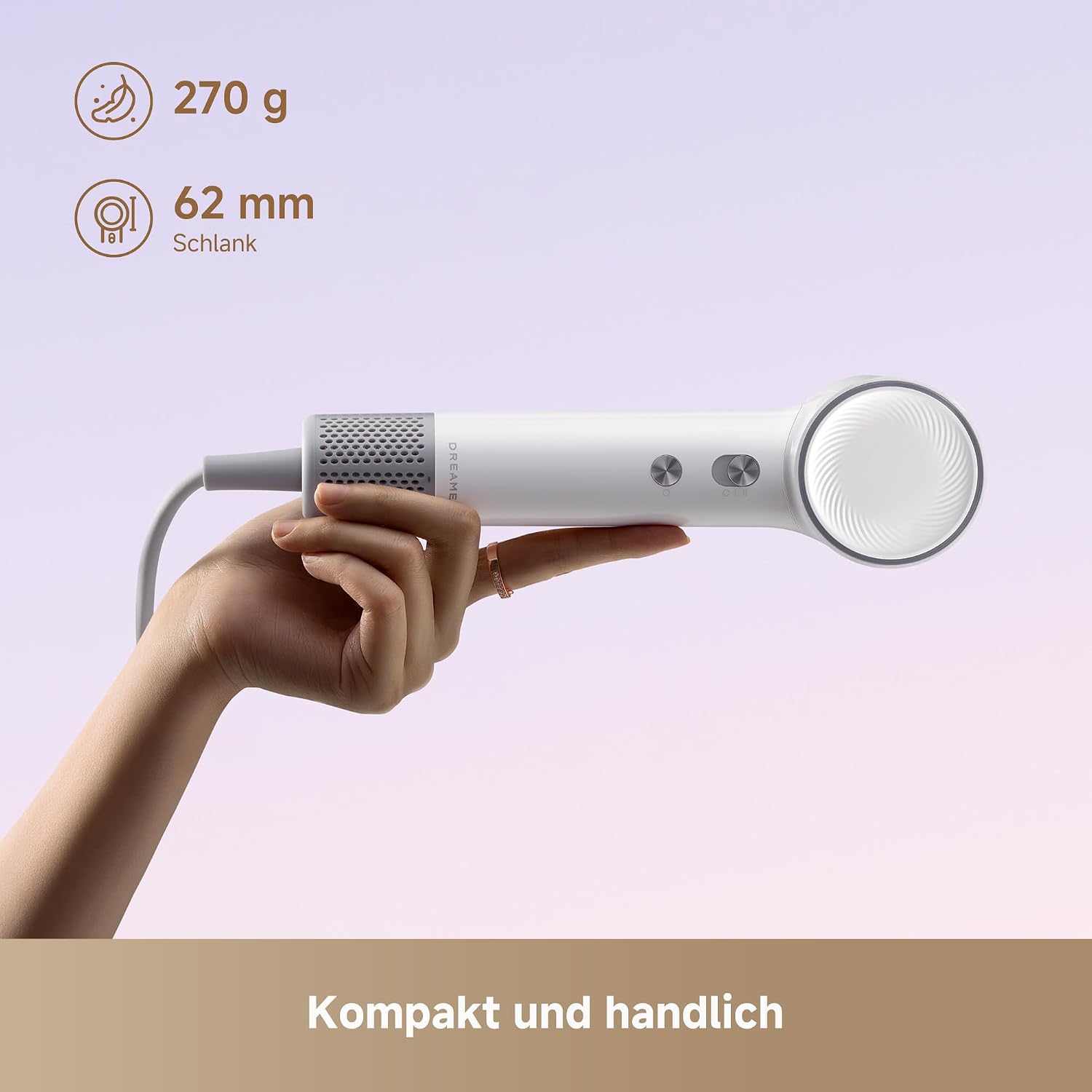 Thumbnail 1 de DREAME Mini-High-Speed-Haartrockner (270 g) – kompakt, 100.000 U/min, NTC-Temperaturregelung, 5 Modi