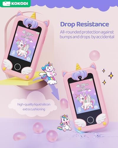 Detalle de KOKODI Pink speelgoedsmartphone voor kinderen met touchscreen en eenhoornthema