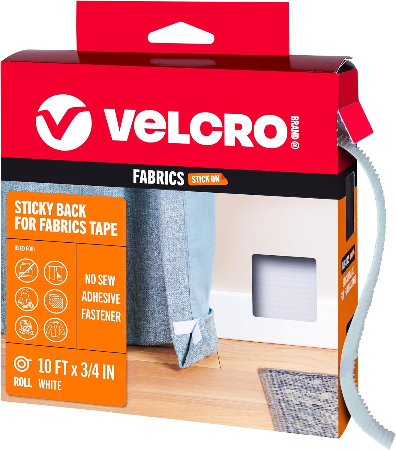 Detalle de VELCRO Brand VEL-30738-AMS Fabric Tape, 10 Ft White Adhesive Roll