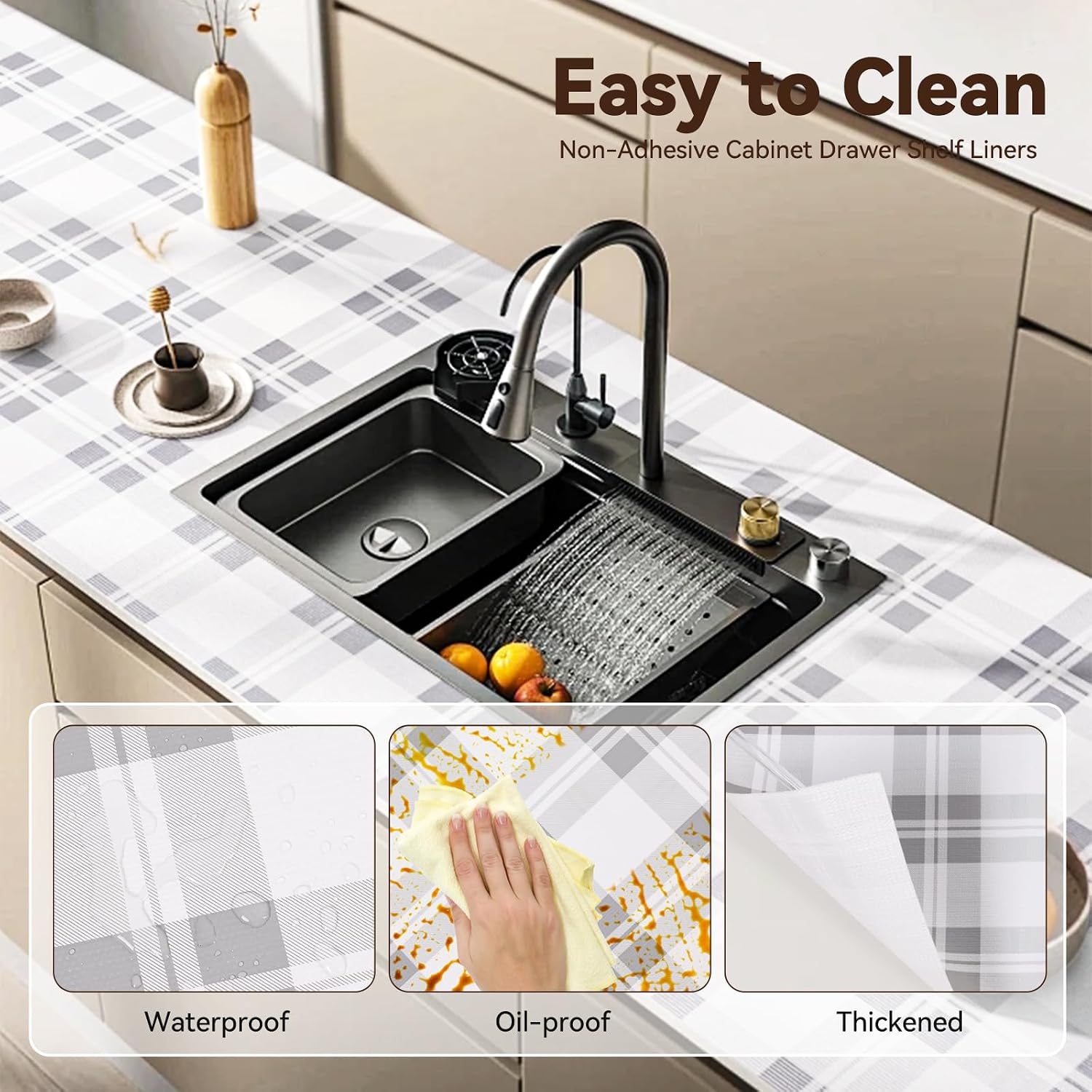 Detalle 2 de Drawer Shelf Liner for Kitchen Cabinets (Grey, 12 in x 10 ft)