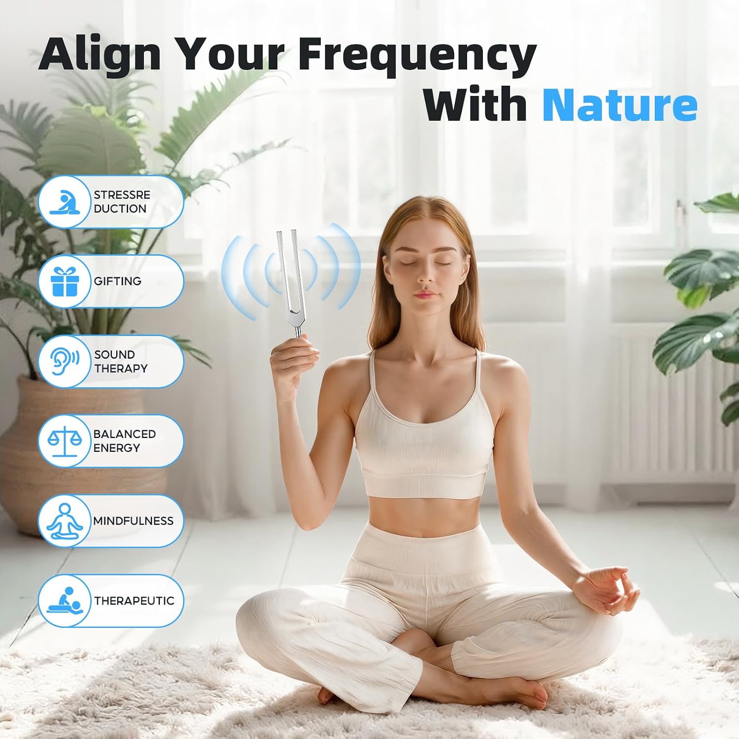 Detalle de Tuning Forks for Healing: 128Hz, 136Hz, 256Hz, 384Hz Set for Meditation, Yoga & Chakra Therapy
