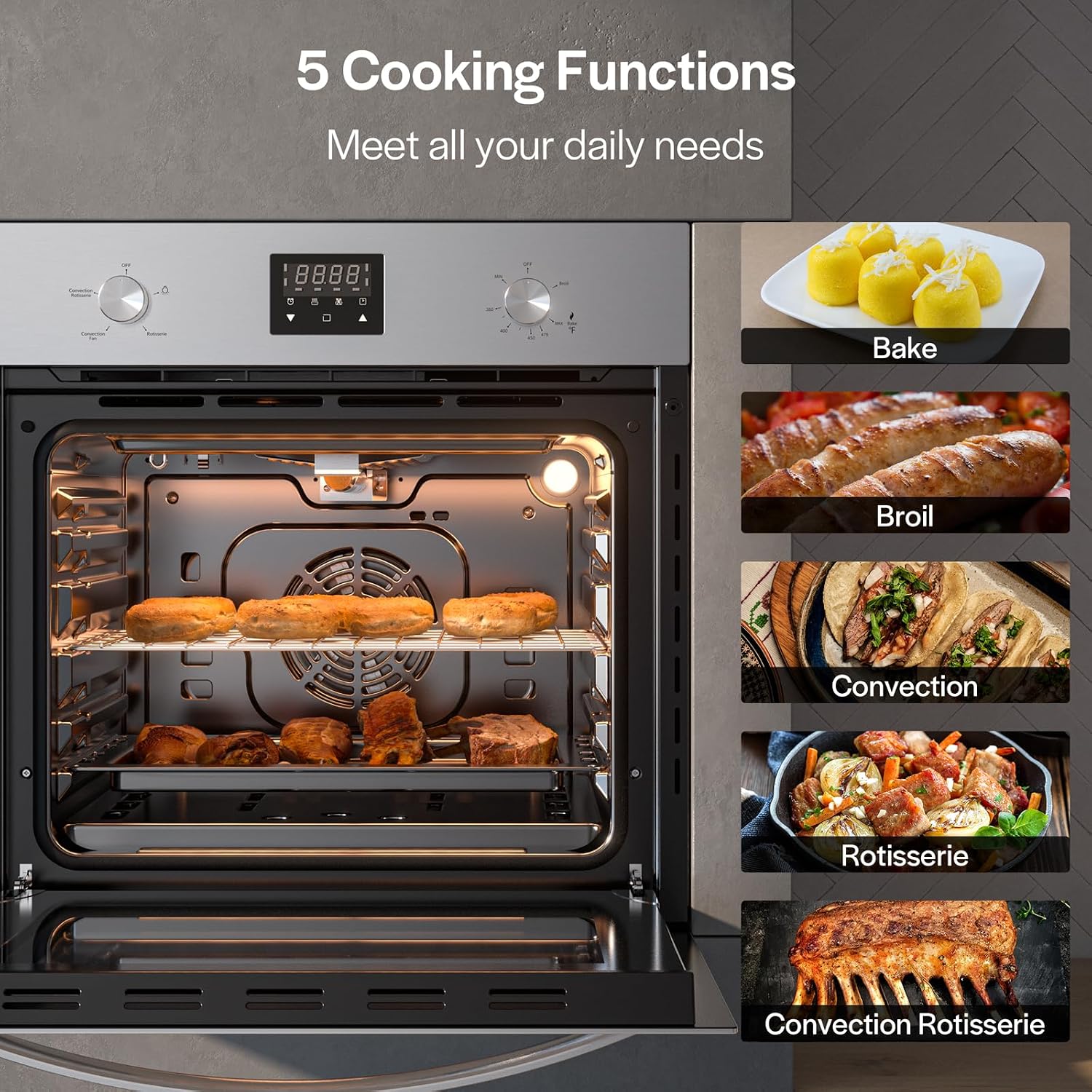 Detalle de Empava EMV-24WO09 24-Inch Natural Gas Wall Oven with Convection and Rotisserie