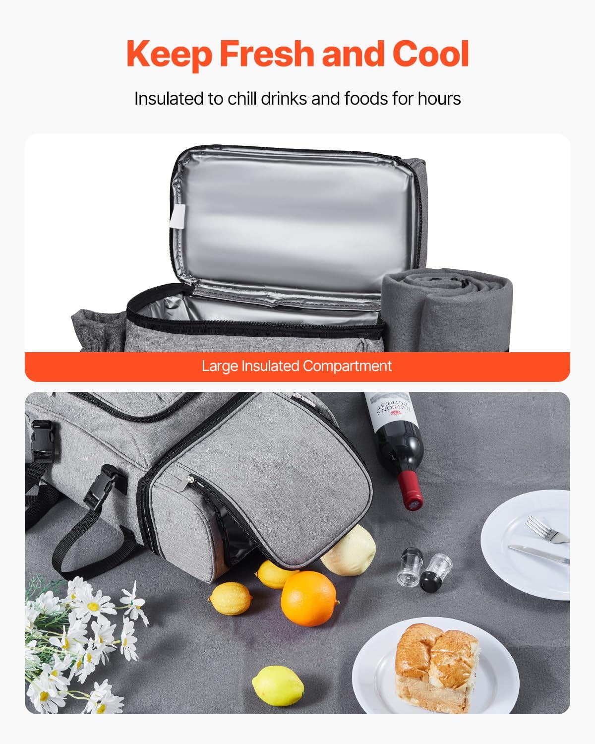 Detalle de VEVOR Picnic Backpack, 600D Oxford Fabric