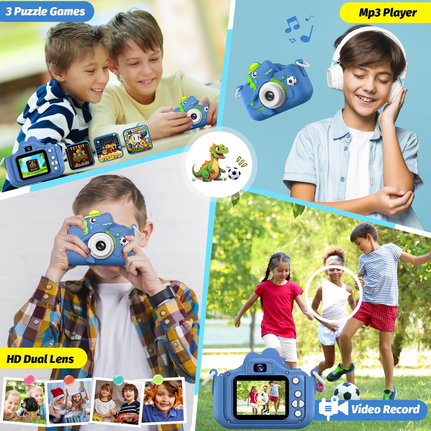 Thumbnail 4 de Cimizi H33 Dinosaur Kids Camera with Dual Cameras, 1080p Video and 8GB SD Card