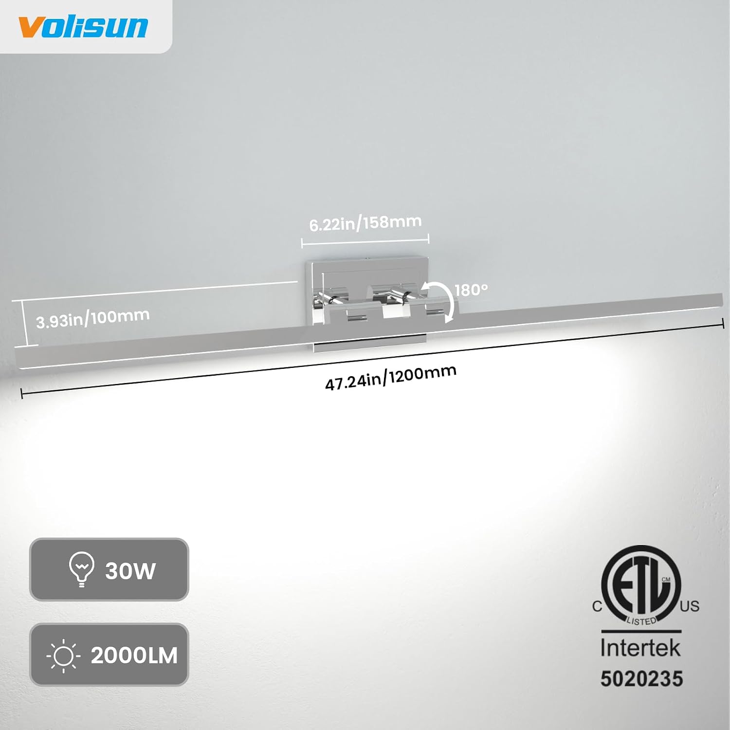 Thumbnail 5 de VOLISUN 21324ZM 48-inch Chrome LED Vanity Light, 5 CCT, Dimmable
