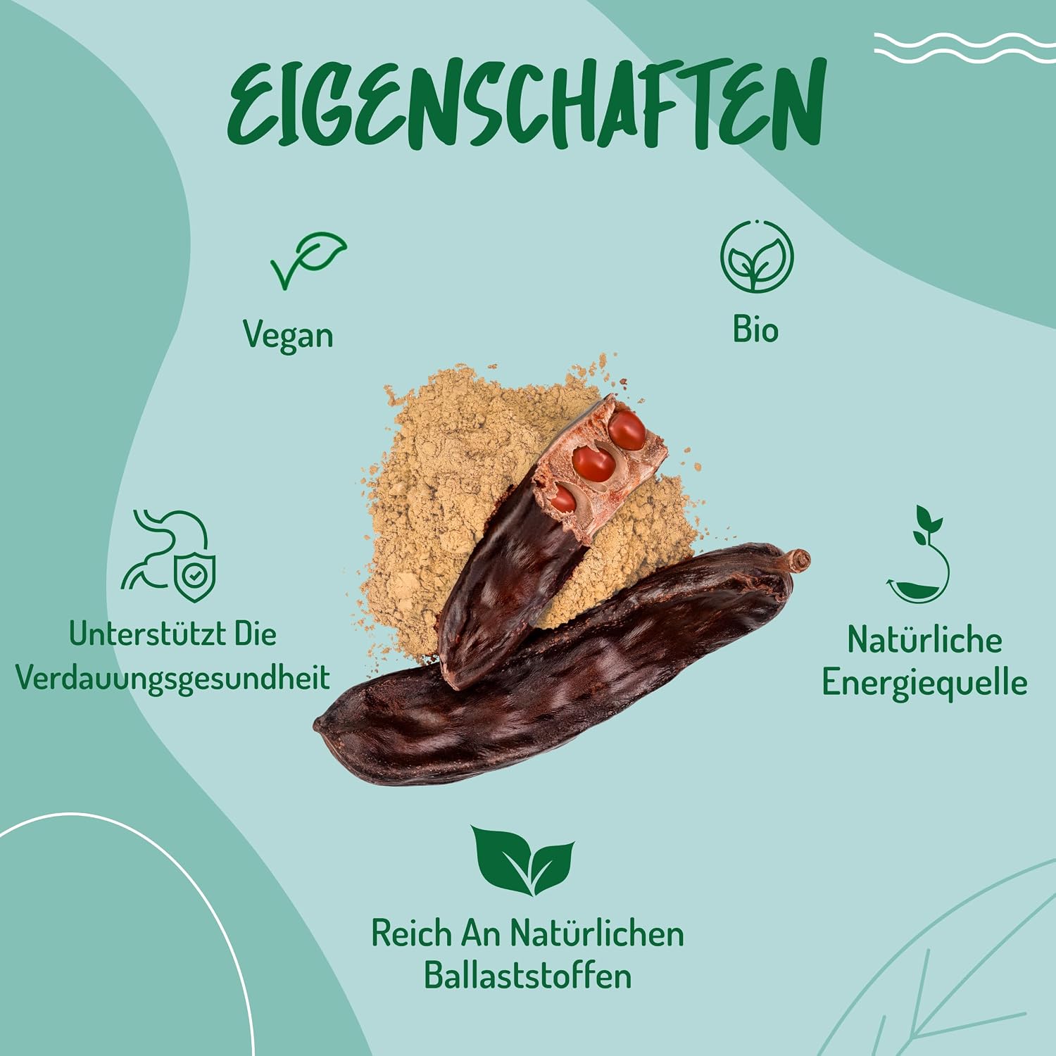 Detalle 2 de Carobpulver Bio – 500g: Natürlich süß, ballaststoffreich und vielseitig einsetzbar