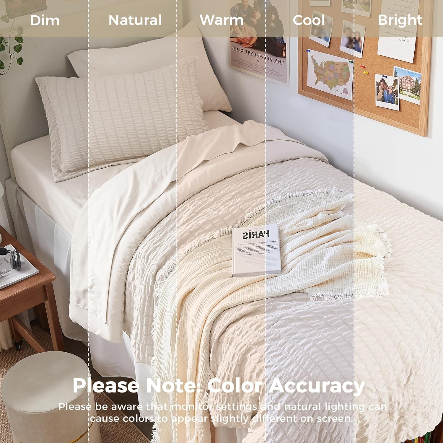 Thumbnail 4 de HYMOKEGE Beige Twin XL Seersucker Comforter Set, 5-Piece All-Season Bedding