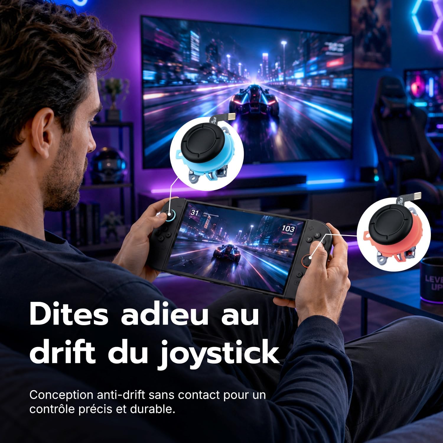 Detalle de Wigearss TMR Joysticks Électromagnétiques pour Nintendo Switch 2 – Kit de réparation avec capuchons et outils