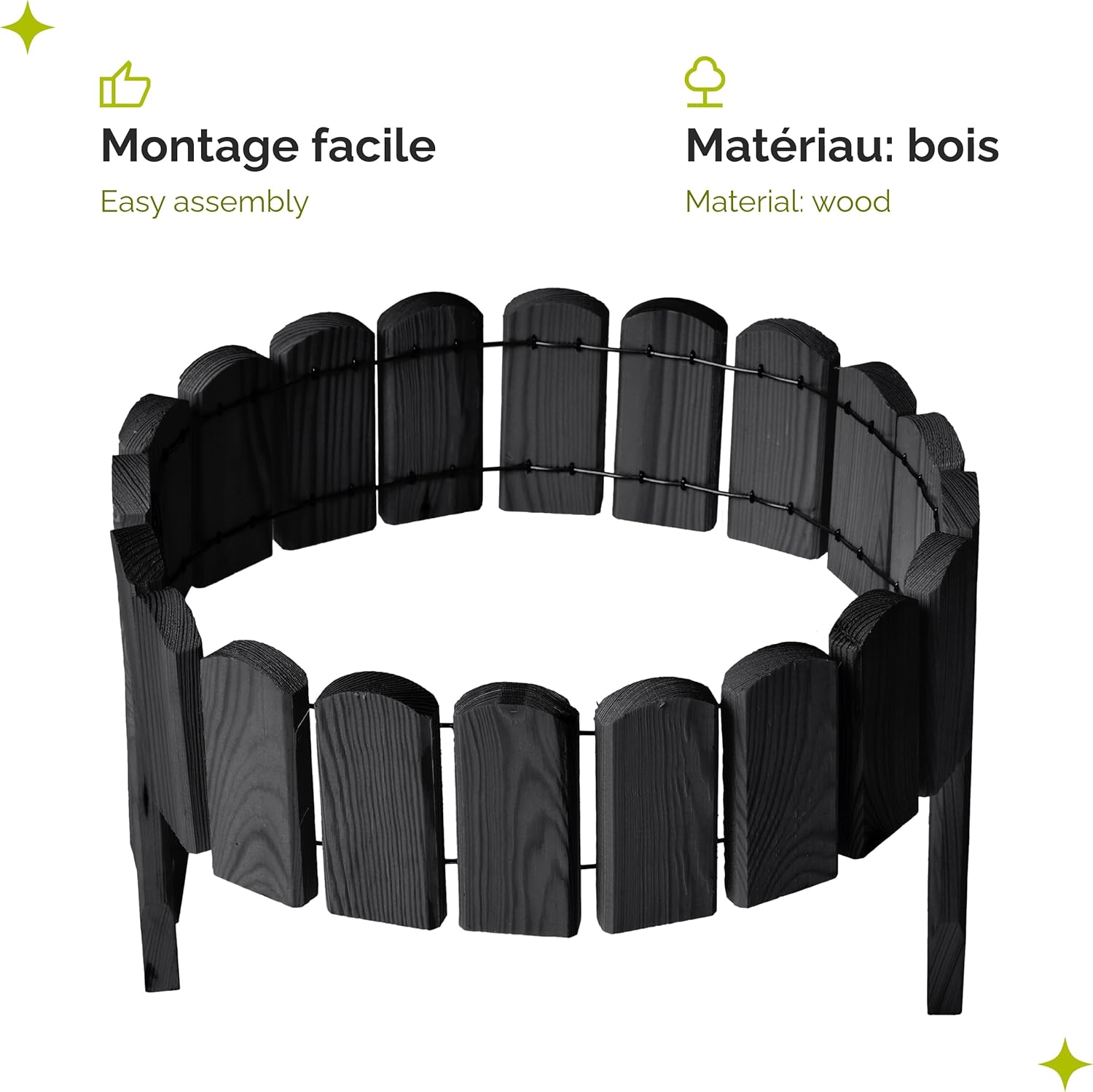 Thumbnail 2 de Garronda GD-0148 : bordure de jardin en bois (Graphite) 100 cm, hauteur 10 cm