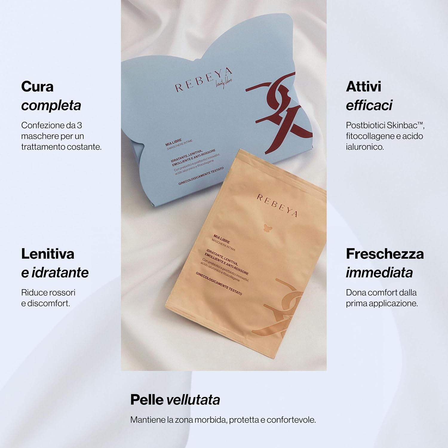 Detalle de Rebeya Maschera Vulvare Mia Libre – Confezione da tre, maschera intima idratante e lenitiva