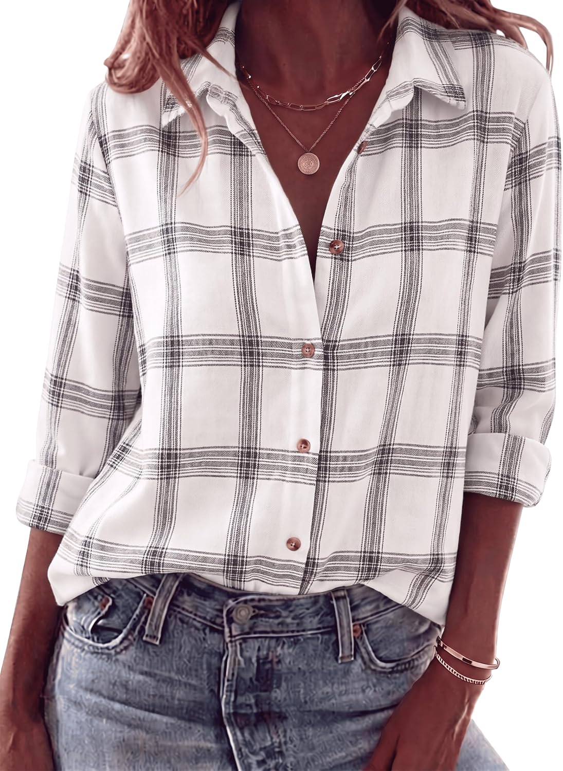 Detalle de Zeagoo Women's Plaid Shirt 25% Cotton