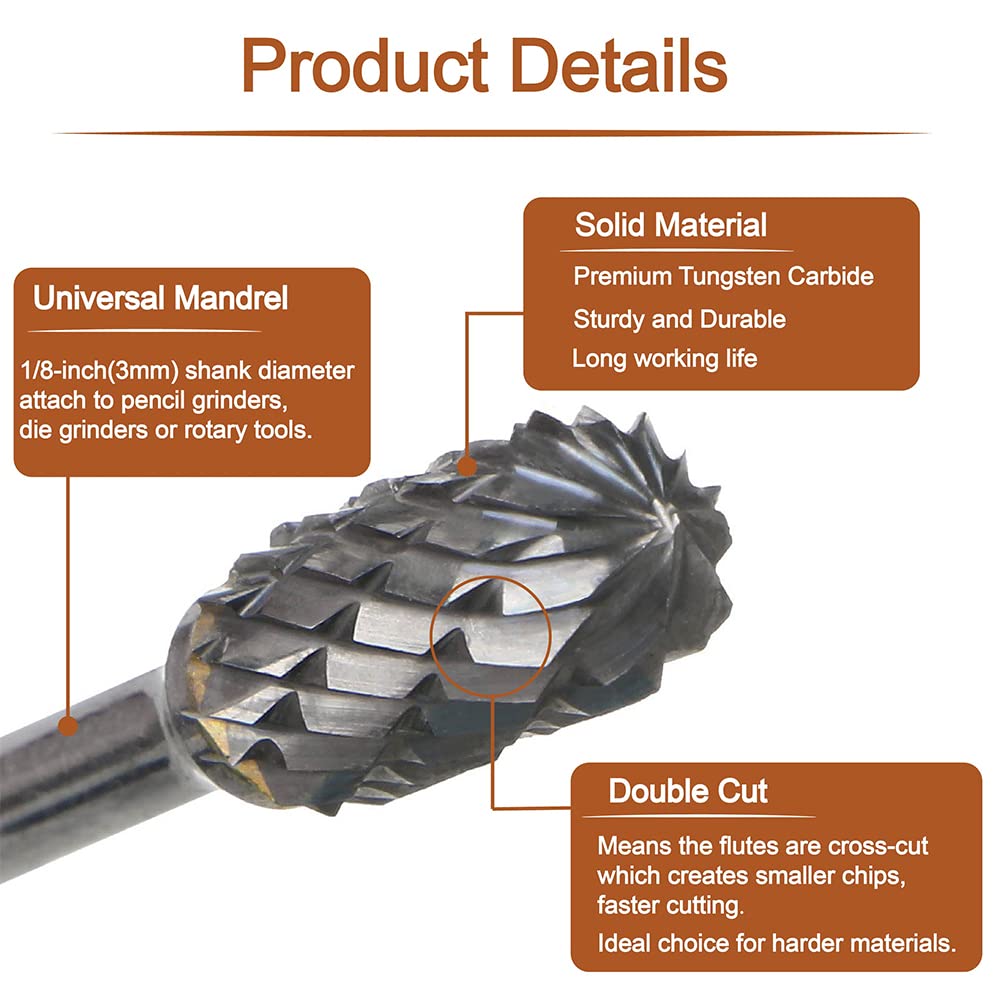 Detalle 2 de YURINWOO YURINWOO-10PCS hardmetalen stiftfrezen, 10-delig met 3 mm schacht