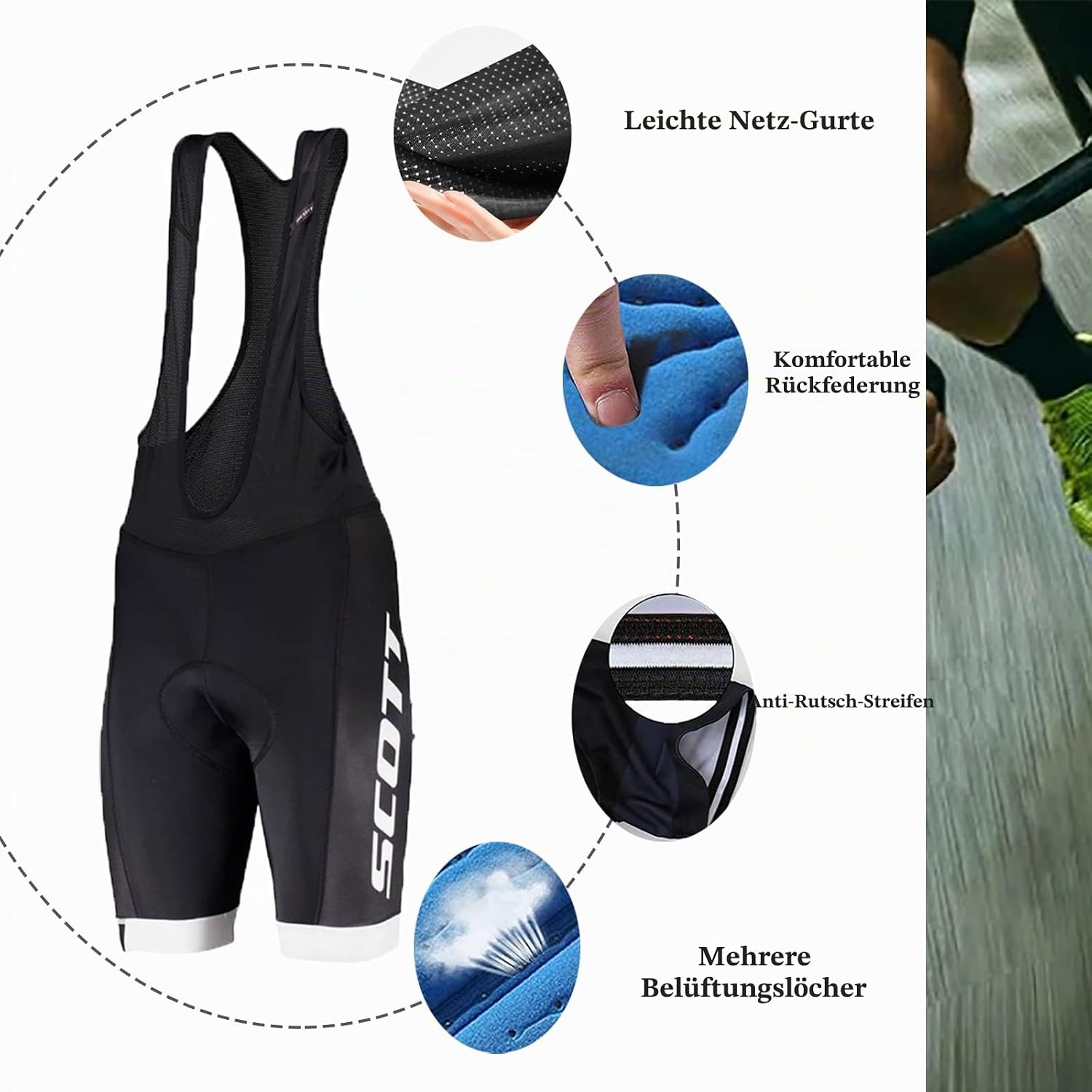 Detalle de HOMTOL Herren Fahrradbekleidung Kurzarm – MTB Radsportanzug mit 3D-Gel-Gepolsterten Shorts