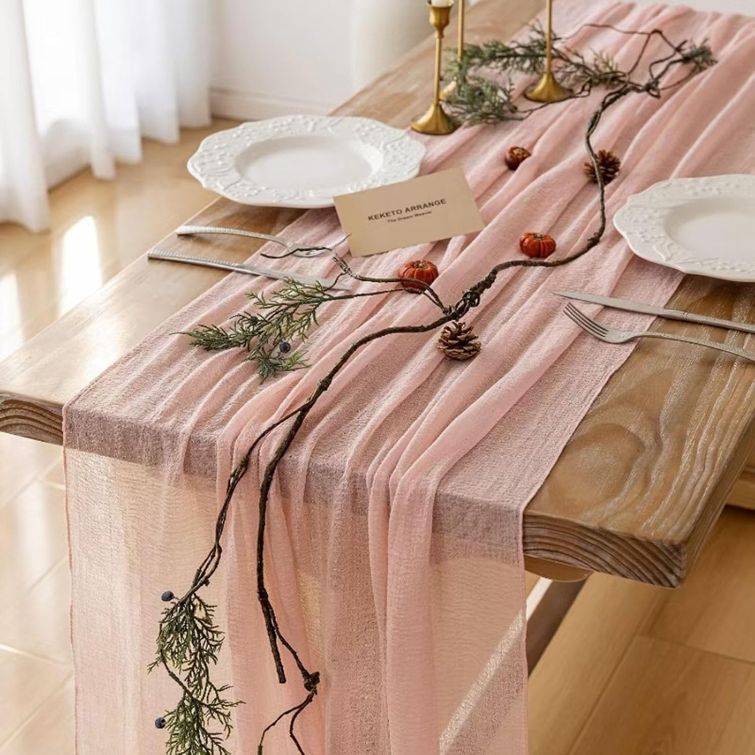Thumbnail 6 de FOLAI 4 Stück Boho Tischläufer aus Käsetuch – 90x300 cm, Cremefarben, wiederverwendbar