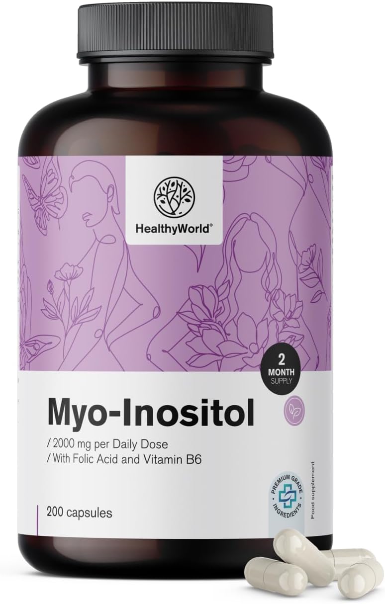 Detalle de HealthyWorld Myo-Inositol 2000 mg capsules met foliumzuur, B8 en B6