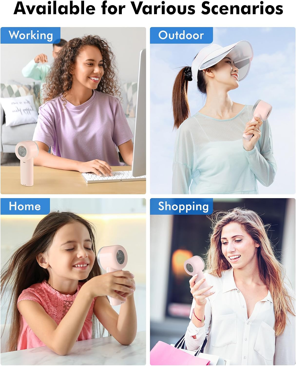 Detalle 2 de WHATOOK Handheld Turbo Fan – USB Rechargeable Mini Portable Fan with 5 Speeds and Digital Display