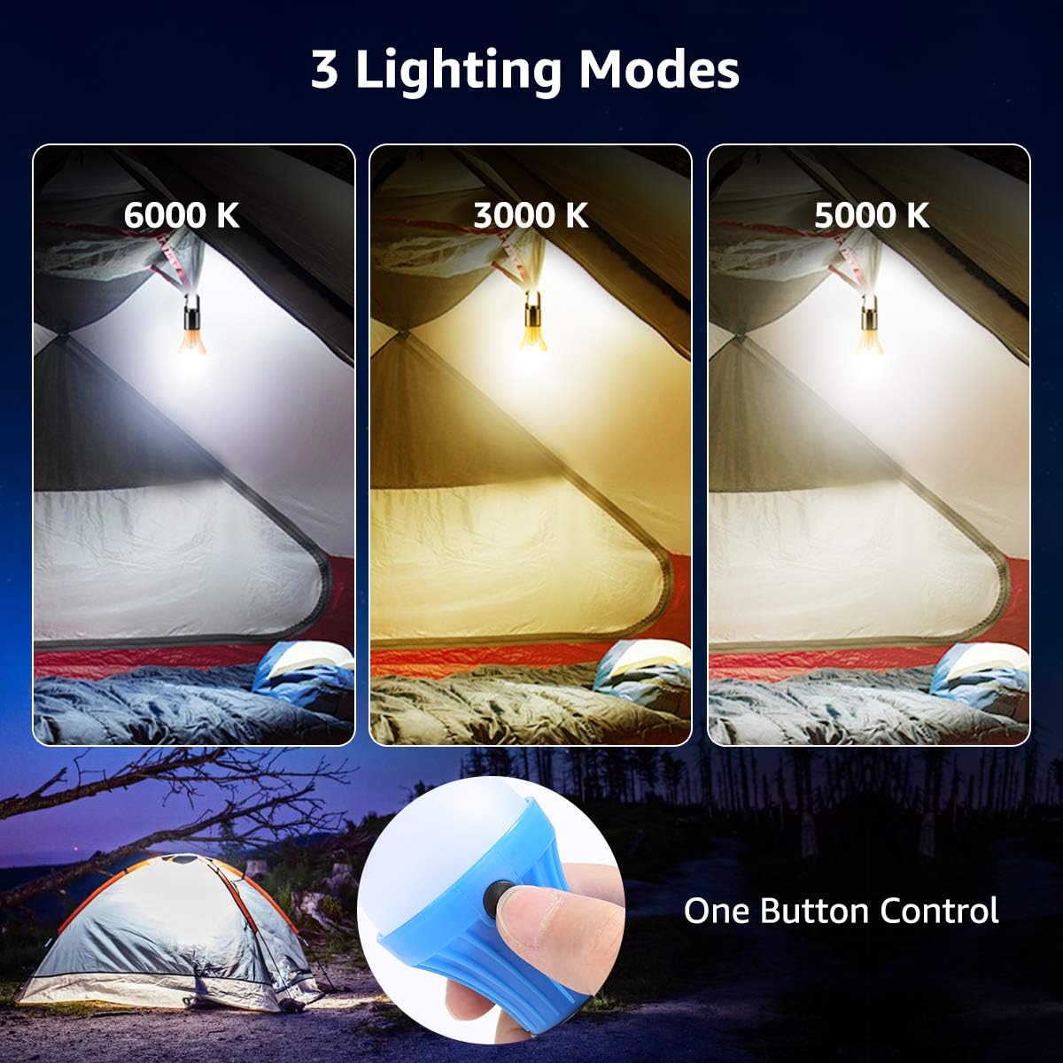 Thumbnail 1 de Lepro Campinglampe als LED-Zeltlaterne (4er-Set) mit 12 AAA-Batterien, 3 Lichtmodi