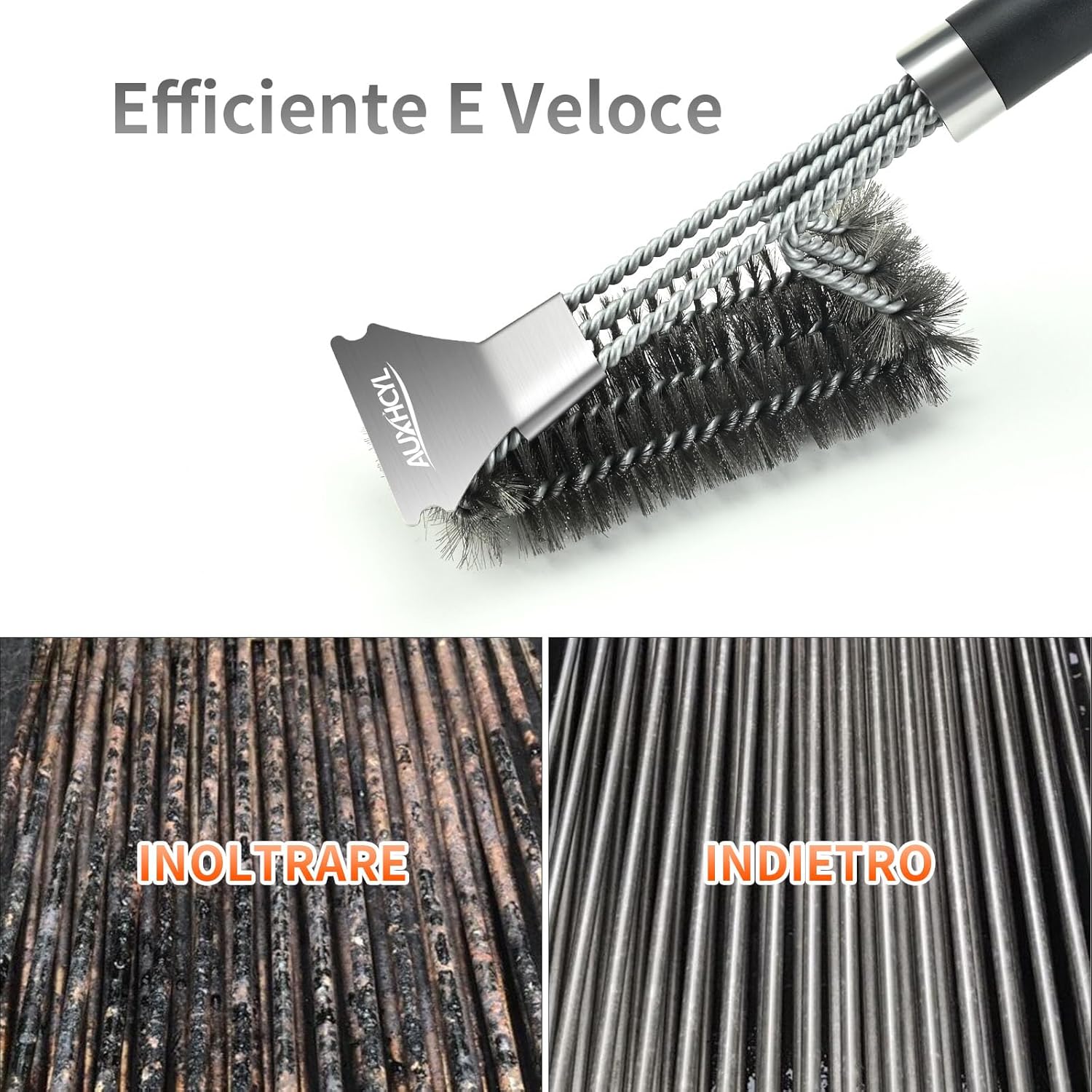 Thumbnail 6 de Spazzola per barbecue 3 in 1 in acciaio inox AUXHCYL con raschietto e manico isolato, larghezza 45,5 cm