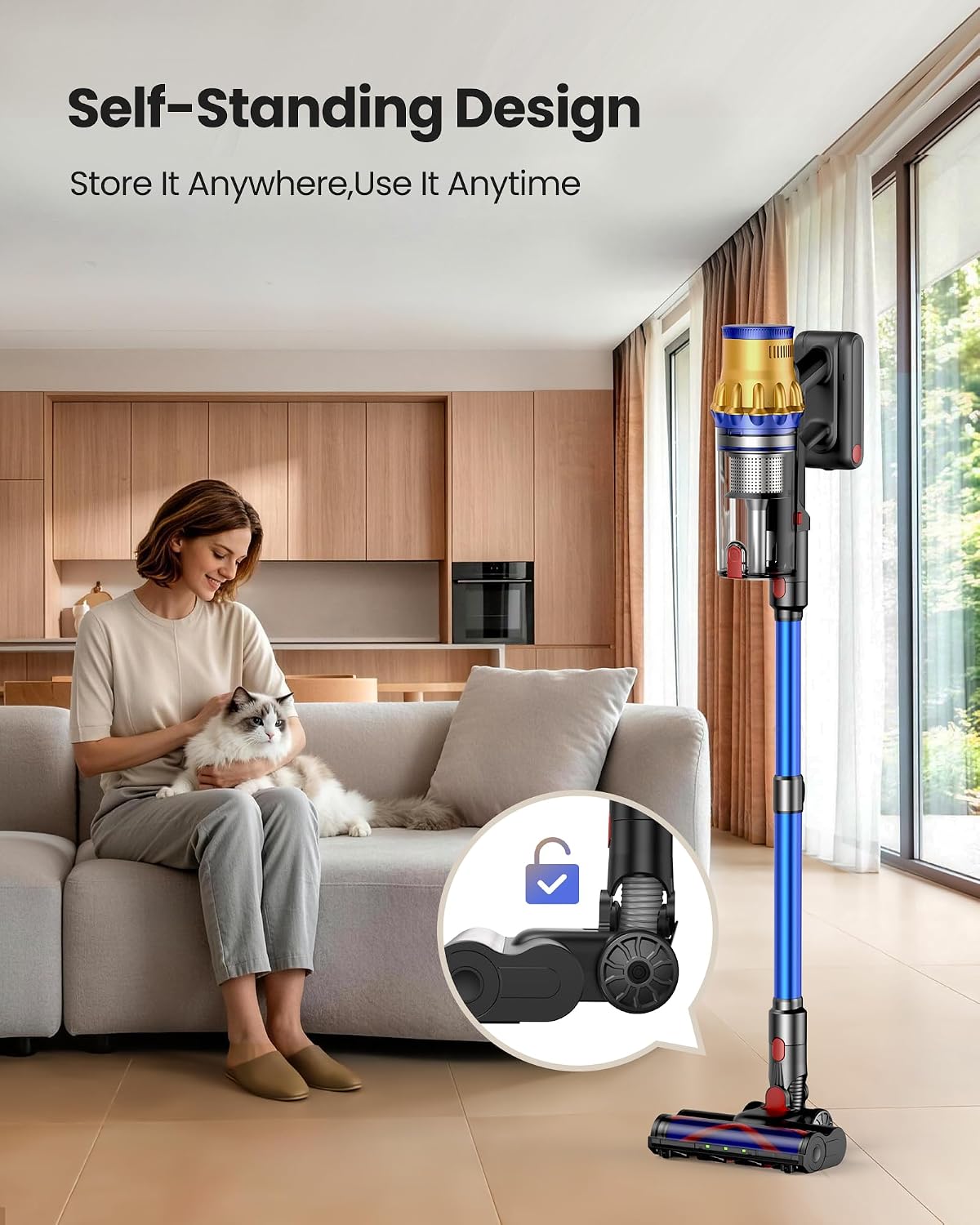 Detalle 2 de PERSAVE P70 Cordless Stick Vacuum, 650W, 55KPa Suction, 1.5L Dust Cup