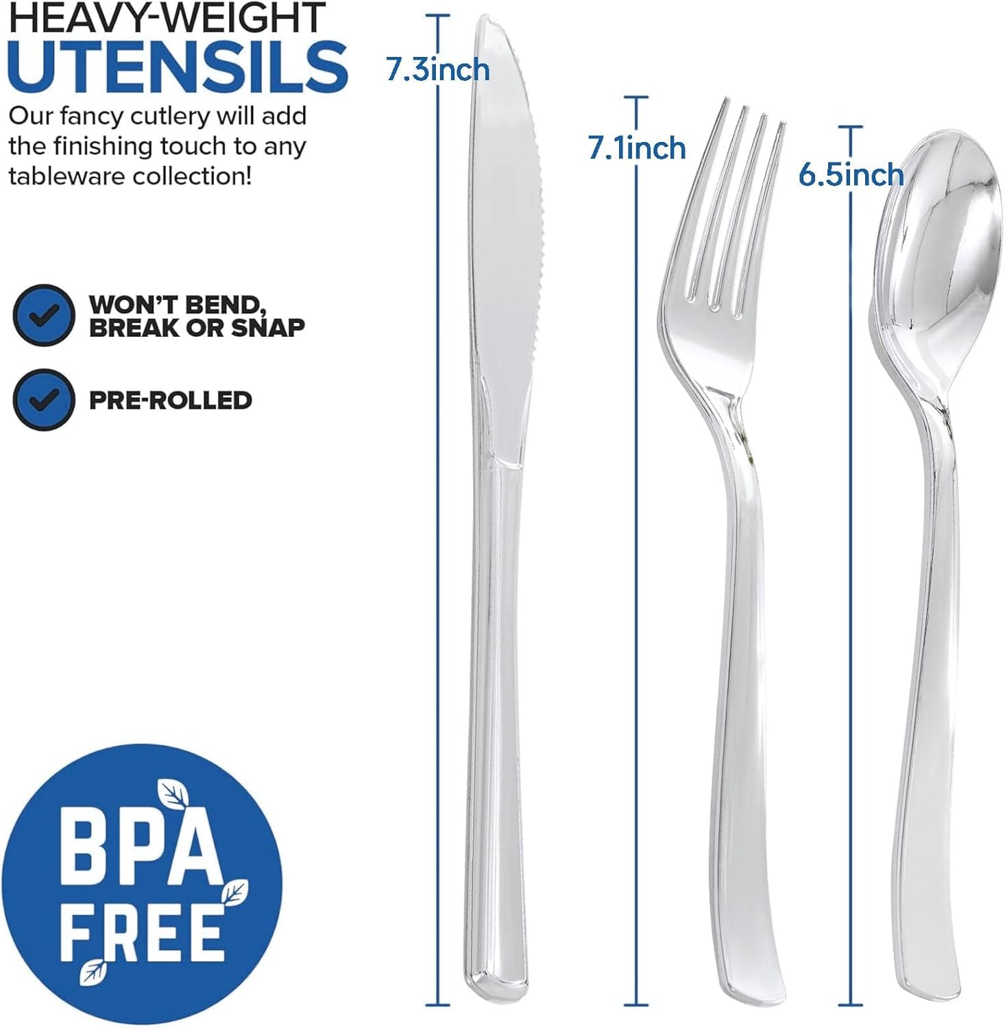 Detalle de Joyido 200 Guests Pre-Rolled Silver Plastic Silverware Set (200-Piece Pack with Napkins)