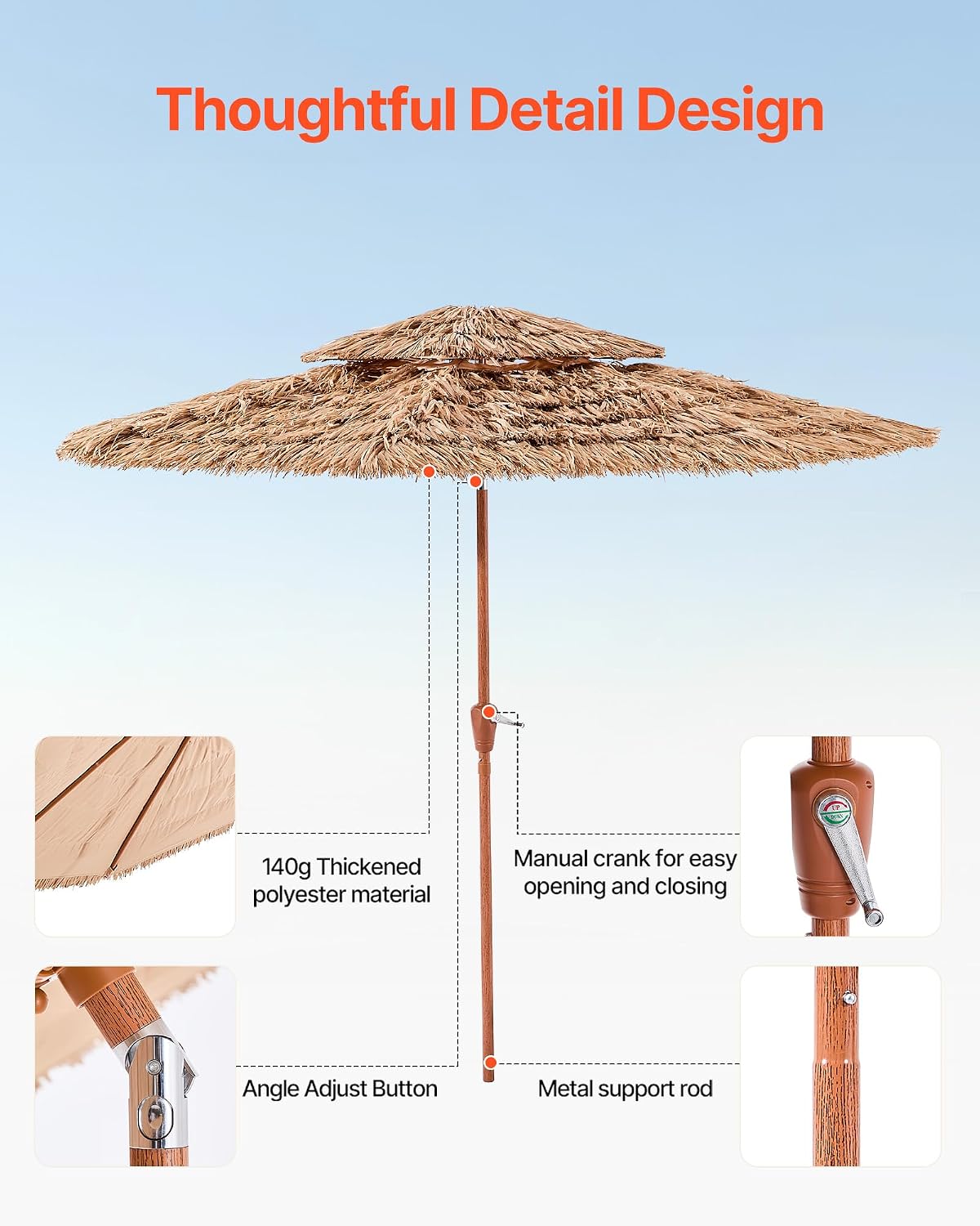 Thumbnail 6 de VEVOR Tiki Patio Umbrella 9 ft Canopy