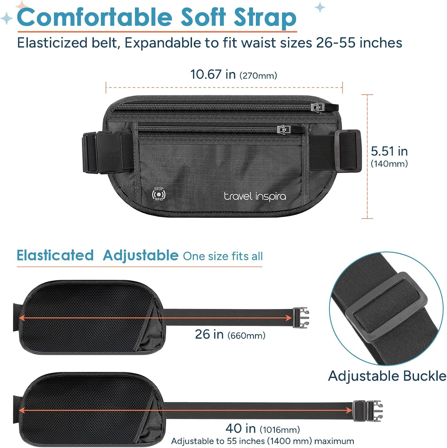 Thumbnail 2 de Travel Inspira Money Belt: RFID‑Blocking Passport Holder and Ultra‑Slim Travel Wallet
