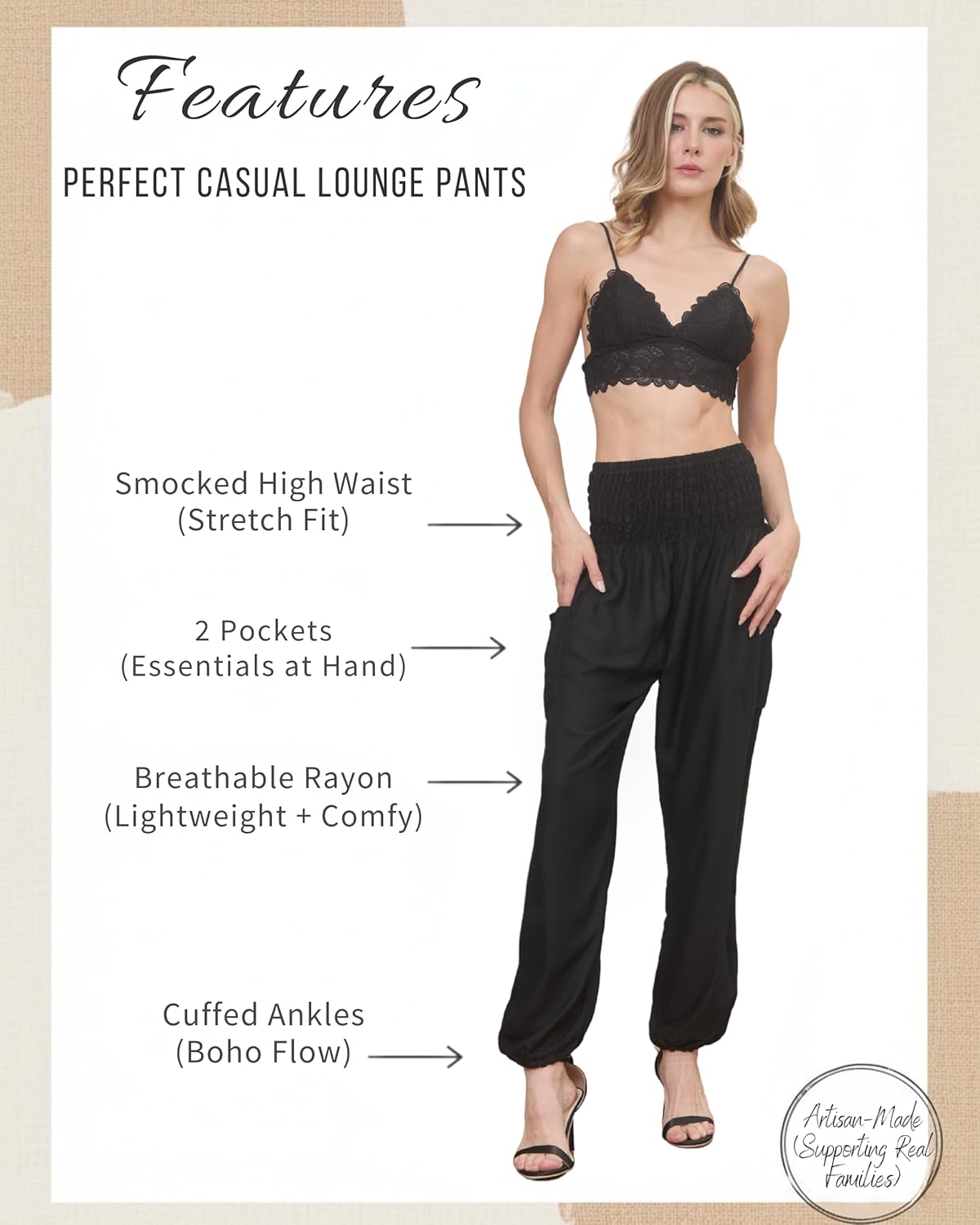 Thumbnail 1 de Boho Pants 2-Pocket Flowy Harem Pants for Women – Yoga, Travel, and Everyday Boho Comfort