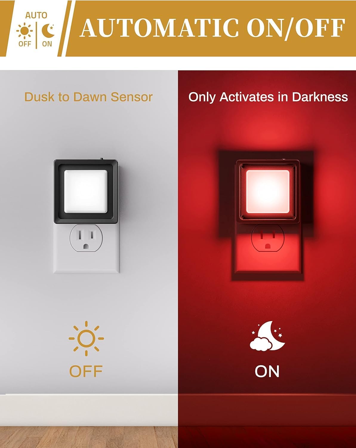 Detalle de L LOHAS LED GD033 Red Plug-In Night Lights, Dimmable, Dusk-to-Dawn Sensor, 2-Pack