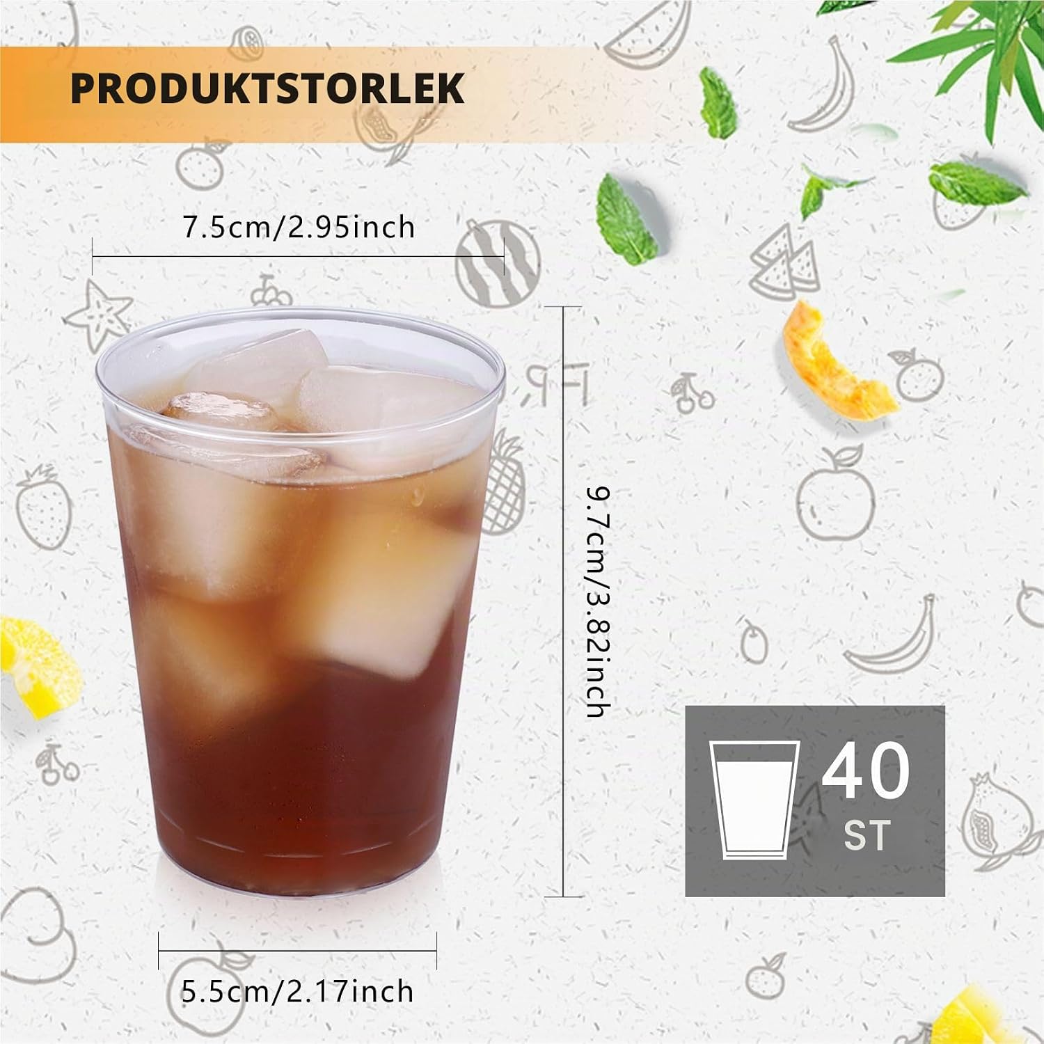 Detalle 2 de Hejo 300djb plastmuggar, 40 genomskinliga återanvändbara 300 ml-glas