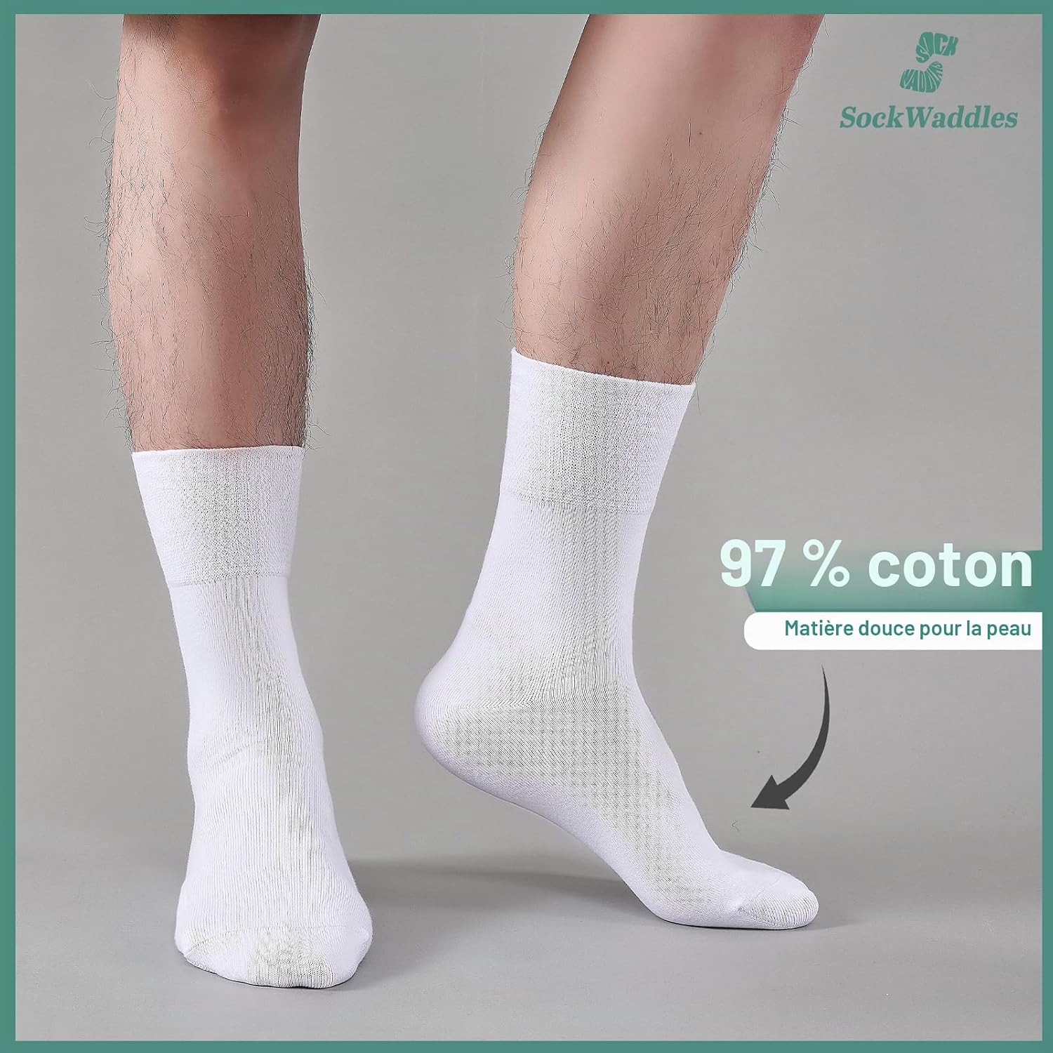 Thumbnail 4 de SockWaddles Chaussettes Diabétiques Homme Femme – Lot de 6 Paires, 97% Coton, Sans Élastique & Sans Couture