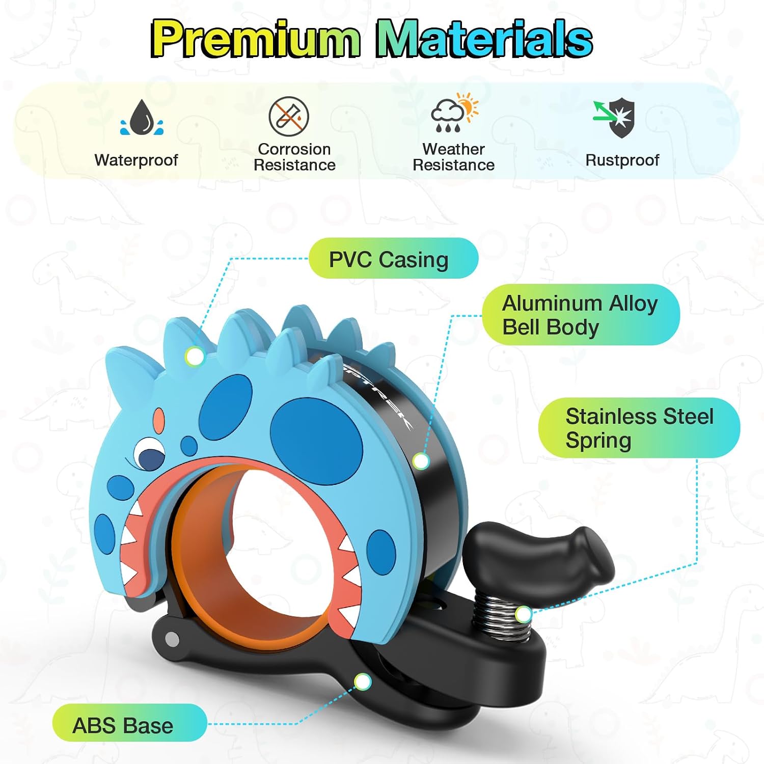 Thumbnail 3 de toptrek Kids Bike Bell (95dB) – Loud, Waterproof Dinosaur Bell for 22.2–25.4mm Handlebars