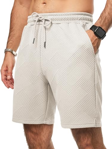 Detalle de JMIERR Herren Textur Kurze Hosen – Sommer Shorts Beige, Größe XL