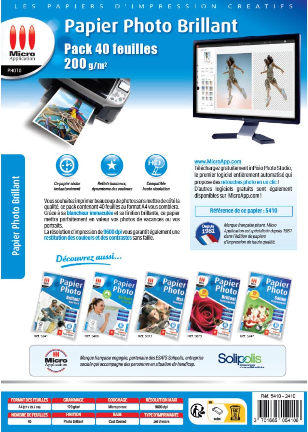 Detalle 2 de Micro Application 5410 glanzend fotopapier A4, 200 g/m², 40 vellen