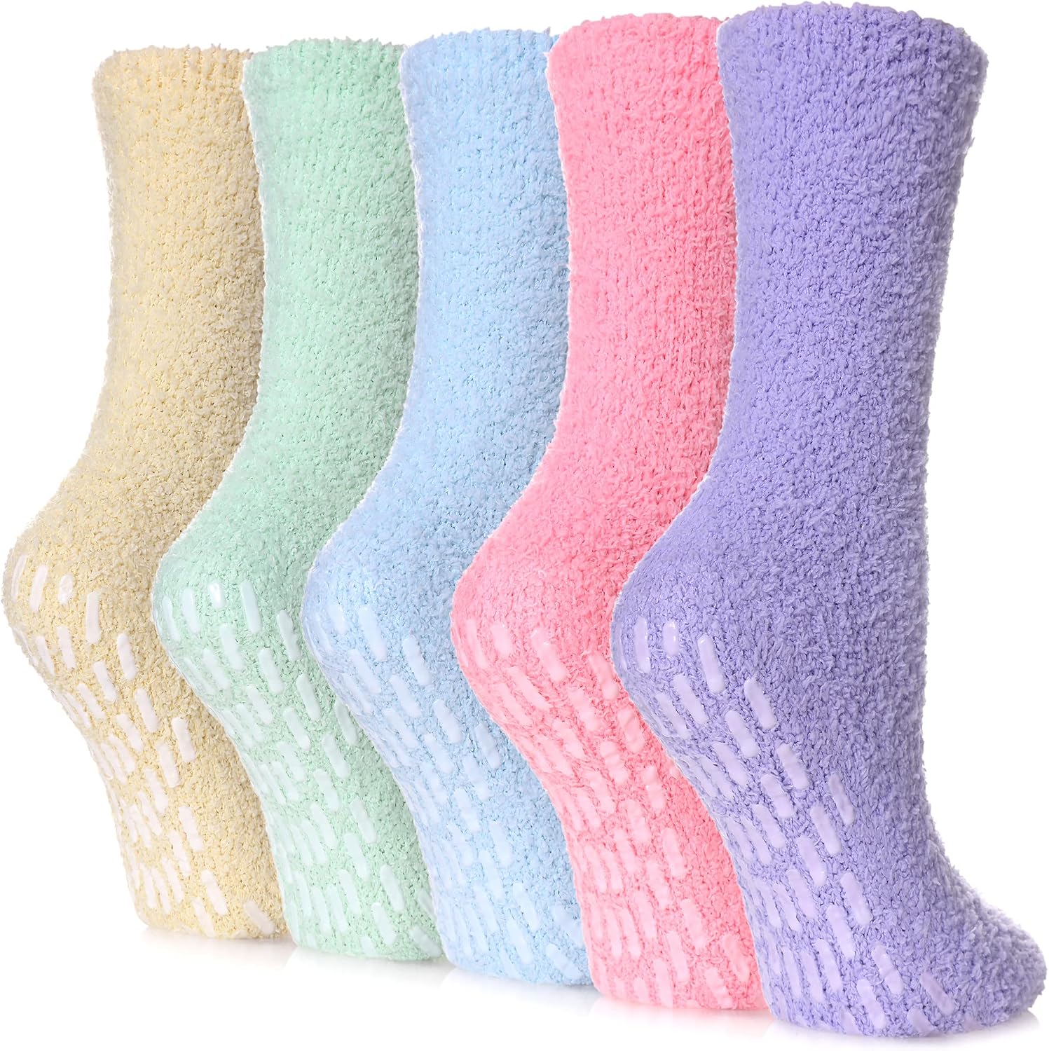 Detalle de FNOVCO Fuzzy Slipper Socks for Women, Warm Plush Fabric and Non-Slip Grips