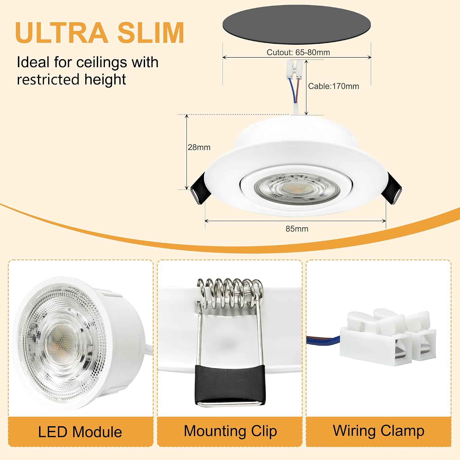 Detalle 2 de Aulaiyi LED Einbaustrahler 230V Dimmbar 68mm
