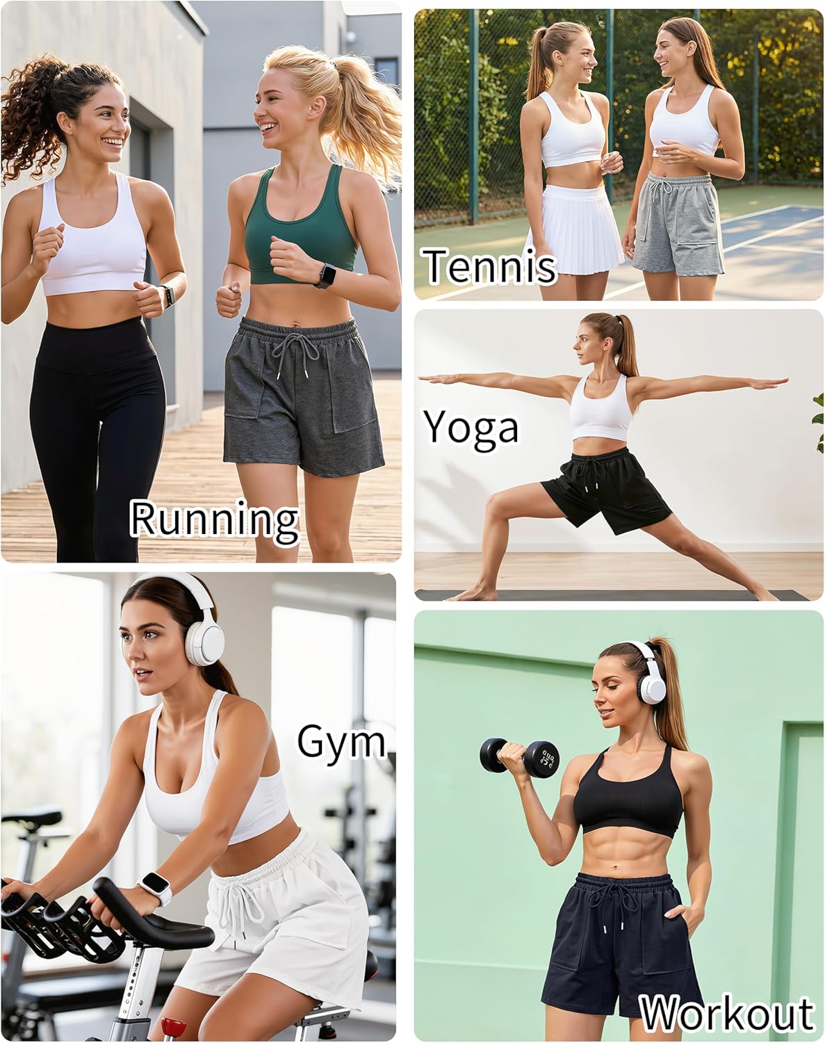 Thumbnail 4 de Wikoan pantaloncini sportivi da donna estivi in cotone misto con tasche e coulisse S–XXL