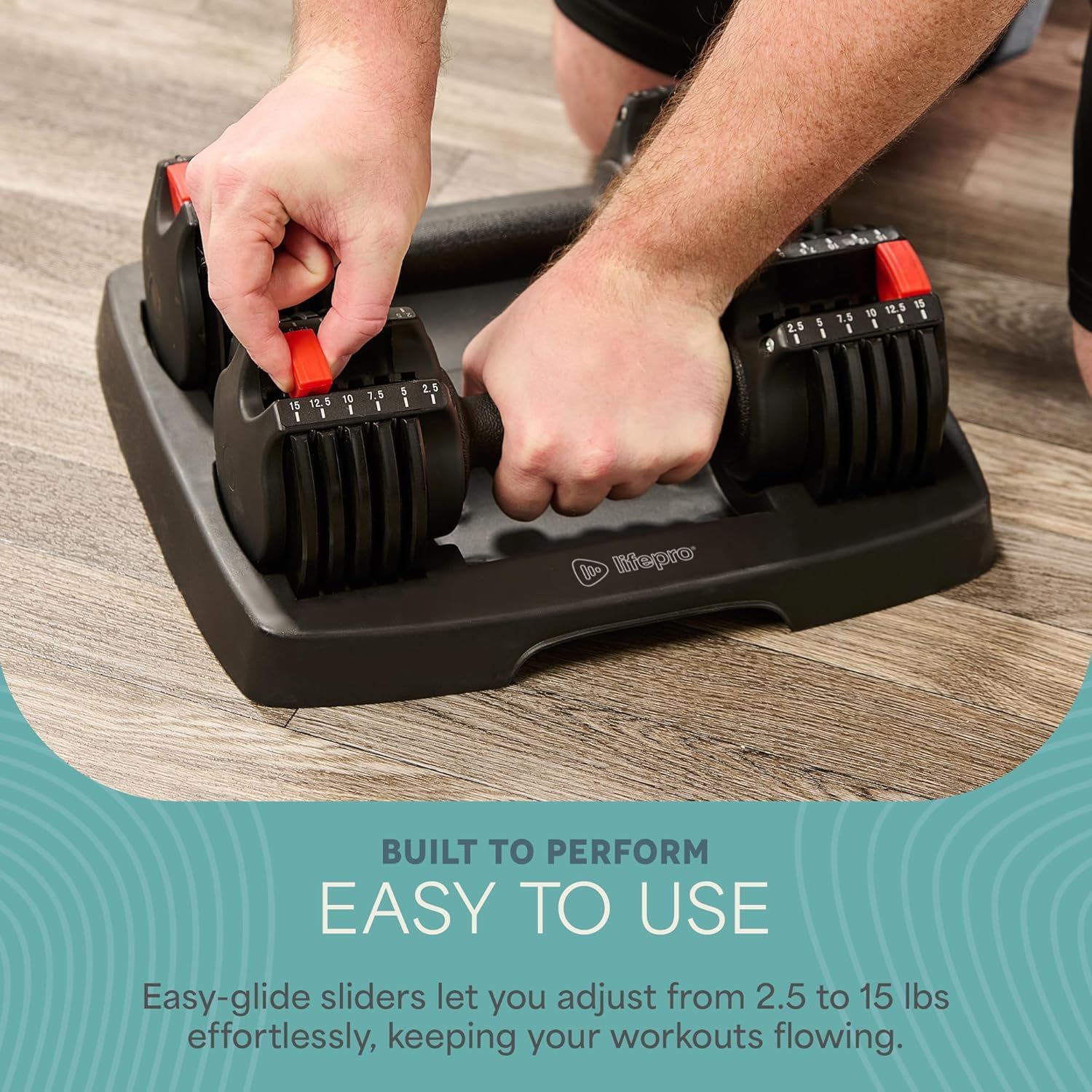 Detalle de Lifepro adjustable dumbbells, 2.5–25 lb