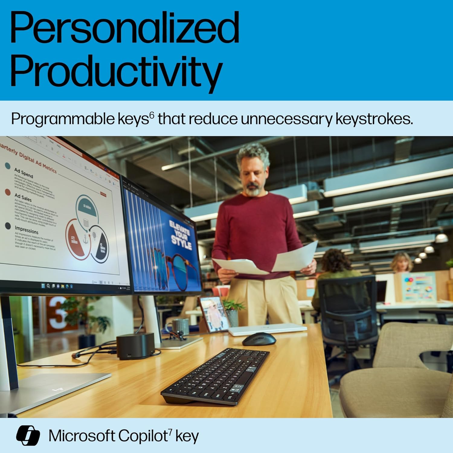 Thumbnail 3 de HP 720 Multi-Device Rechargeable Wireless Keyboard (Black) with supercapacitor, 2.4GHz + Bluetooth