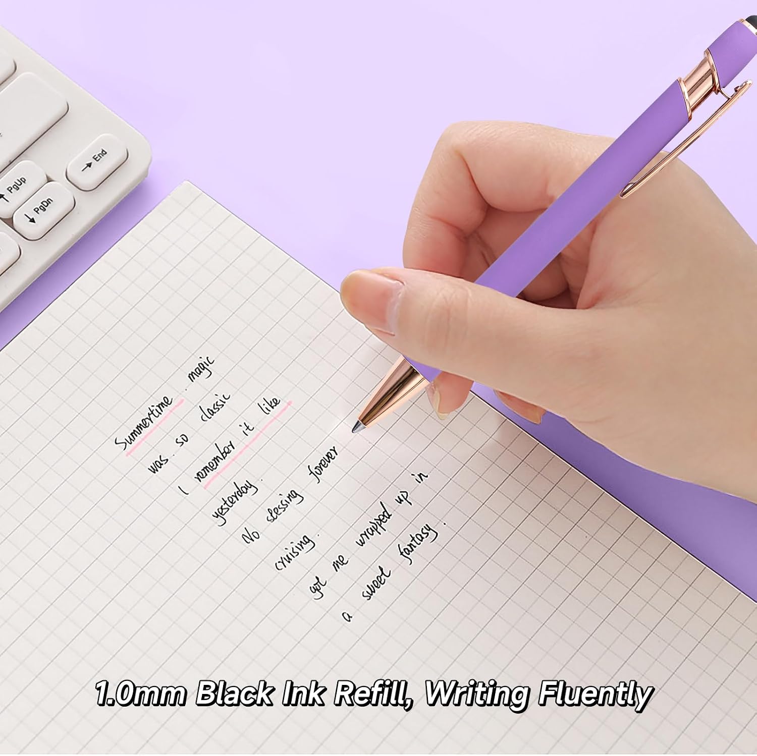 Detalle 2 de YOXMJDB Model 1 Purple Ballpoint Pens, 6-Piece Metal Set with 1.0mm Black Ink