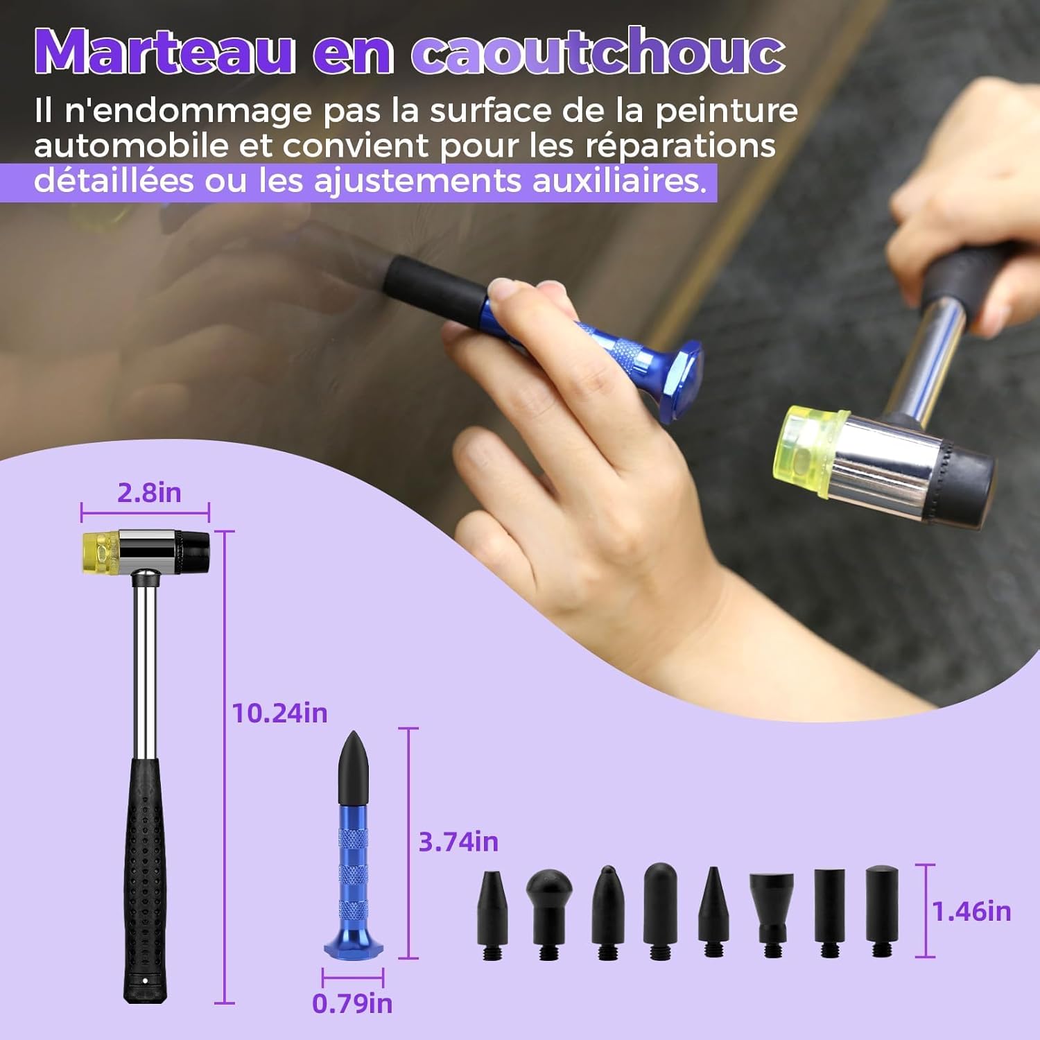 Detalle de DentWiz Kit de réparation de Bosses pour Voiture – Trousse PDR complète (marteau, extracteurs, pistolet à colle chaude et ventouses)