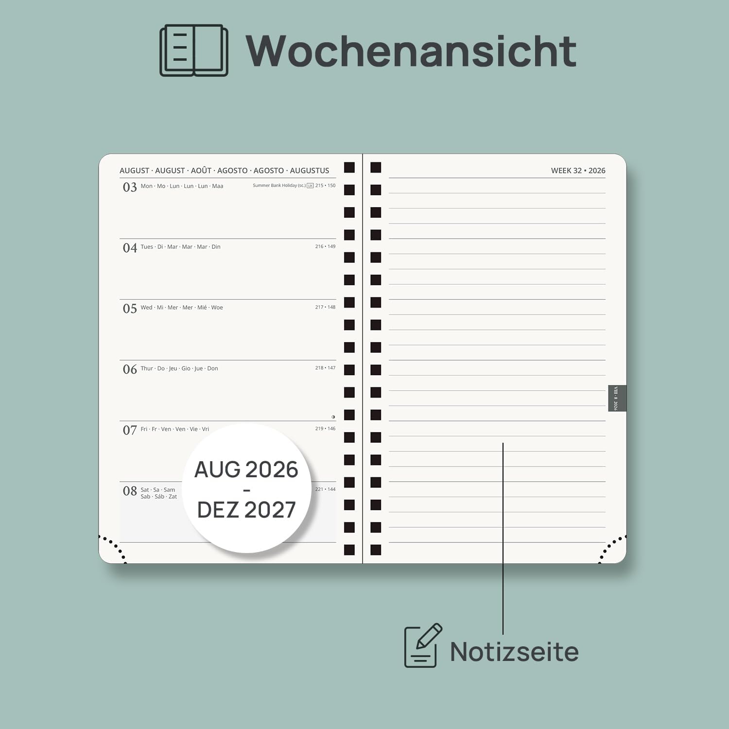 Thumbnail 2 de POPRUN Taschenkalender 2026/2027 – Wochenplaner im A6-Format, Rosa